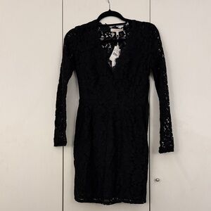 Wayf Black Lace Long-Sleeve V-Neck Cocktail Dress